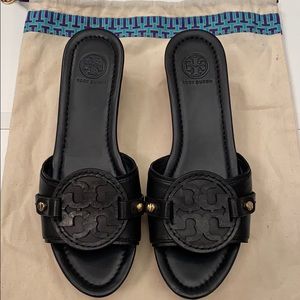 Tory Burch Black Logo Wedge